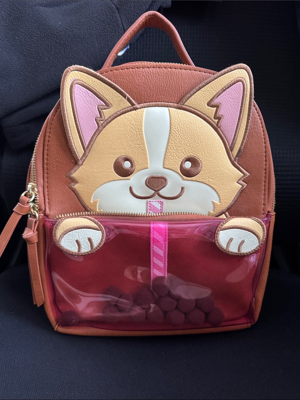 Tan Faux Leather Mini Backpack with Gold Hardware